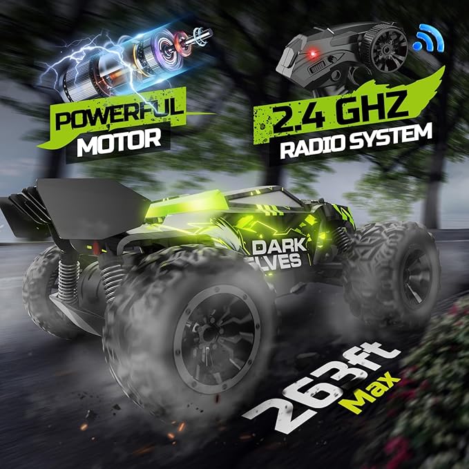 DEERC RC Cars Remote Control Car for Boys Age 8-12, Glowing Eagle RC Truck W/ 2 Rechargeable Batteries for 40 Min Play, 2.4Ghz All Terrain Off-Road Monster Truck Toys for Kids Birthday Xmas Gift