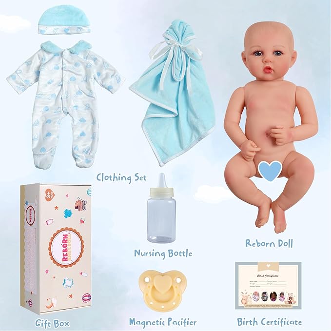 JIZHI Lifelike Reborn Baby Dolls - 12 inch Full Vinyl Body Anatomically Correct Realistic Newborn Baby Doll Boy Real Life Baby Dolls with Accessories for 3+ Year Old Gifts
