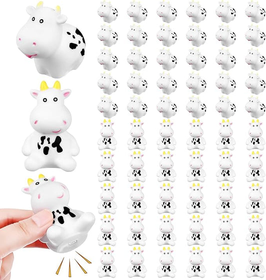 60 Pcs Cow Rubber Bath Toy Mini Rubber Cows Bulk Squeak Floating Water Cow Baby Bath Toy Fun Water Squirting Bathtime Play Farm Animal Bath Toys for Kids Baby Shower Swimming Pool Decor