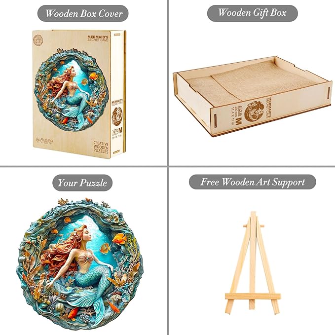 KAAYEE Wooden Puzzles for Adults, 200 Pieces Wooden Jigsaw Mermaid Puzzles for Adult Wood Puzzle Gifts for Children Teen Kids Home Decor Mermaid Puzzles(11.4 * 11.4in)
