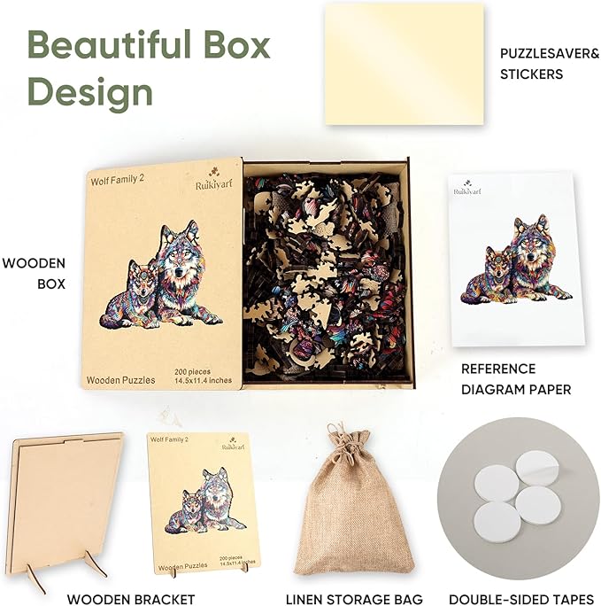 Wolf Family 500 Pieces Wooden Jigsaw Puzzles for Adults Unique Irregular Shape Fun Challenging Animal Puzzles for Kids and Couples on Birthday,Children’s Day,Christmas 16.7"*15.2"