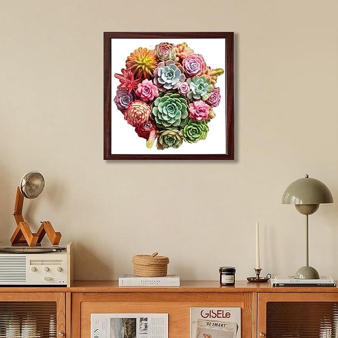 Succulent Bouquet Wooden Puzzles for Adults, 500 Pieces Mandala Round Jigsaw Puzzles, Royal Size Unique Shaped Liberty Wood Puzzle Gift for Kids, Family Game 16.7'' x 16.3''