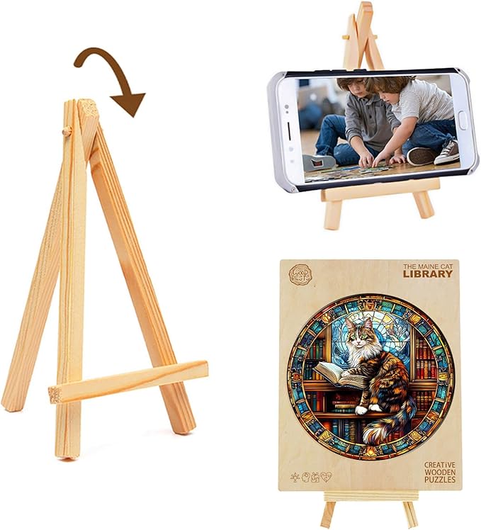 KAAYEE Wooden Puzzles for Adults-3D Visual Effect Maine Cat Library Wooden Jigsaw Puzzles Unique Shape Advanced Wood Puzzle Adults Fathers (8.5 * 8.5in 100pcs)