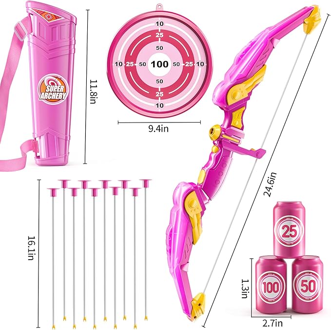 TEMI Bow and Arrow Set for Kids - Archery Toy Set - LED Light Up with Suction Cup Arrows, Target & Quiver, Indoor and Outdoor Toys for Children Boys Girls