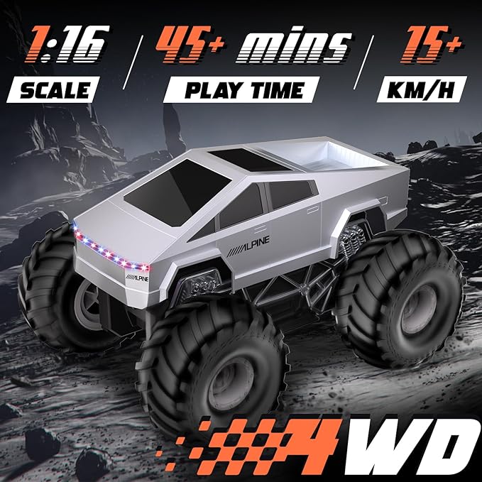 Remote Control Car, 1:16 RC Cars Scale All Terrain Electric Vehicle, LED Lights Car Toys Monster Trucks, Brithday Gift for Boys Girls & Adults