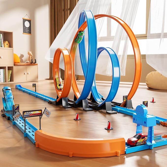 Car Race Track Sets for Kids 3 4 5 6 7 8 9 Years Old - Toy Car Track Set for Boys 3-5 6-8 8-12, Racing Game with 4 Small Cars, Boys Toy, Gifts for Boys Girls 3-8