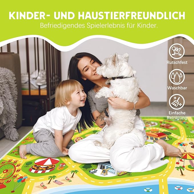 Kids Carpet Car Rug Play Mat for Playroom- 31"x 47" Non Slip Washable Kids Road Rug for Cars- Large Kid Educational Rugs Ideal Gift for Toddler Classroom Boys Girls Bedroom Decor