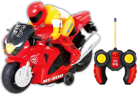 PowerTRC Unleash The Ultimate Racing Thrill | 360 Degree Rotate Spinning RC Race Motorcycle | Remote Control Race Biker with Dazzling Light and Sound Effect for Kids (Red)