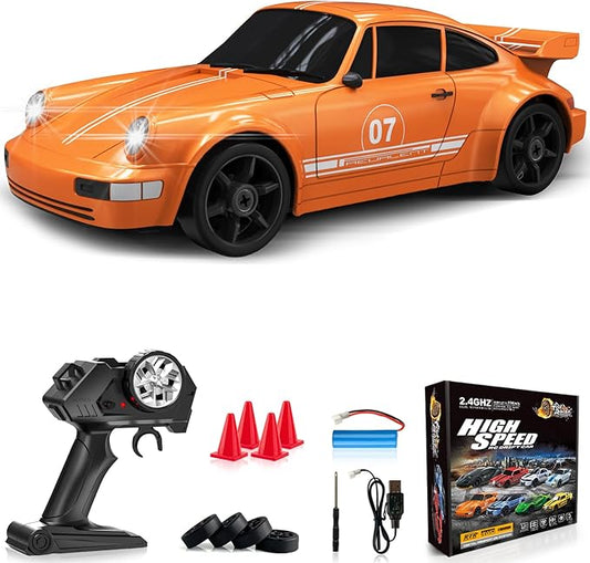 RC Drift Car 1:24 Remote Control Car 4WD 15KM/H High Speed Racing Sport Car with LED Lights RC Cars Toy Cars for Kids Boys Girls Adults Gifts Birthday Christmas Rechargeable Batteries