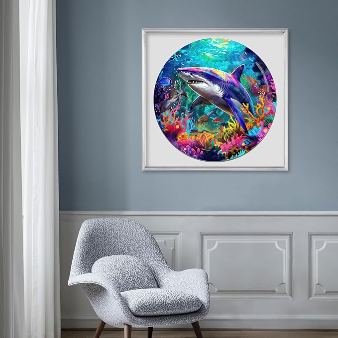 Wooden Puzzle for Adults, Shark Wooden Jigsaw Puzzles 500 Piece, Beautiful Wooden Puzzle with Box Birthday Gifts for Adults and Kids Family Game(15.9 * 15.9in)