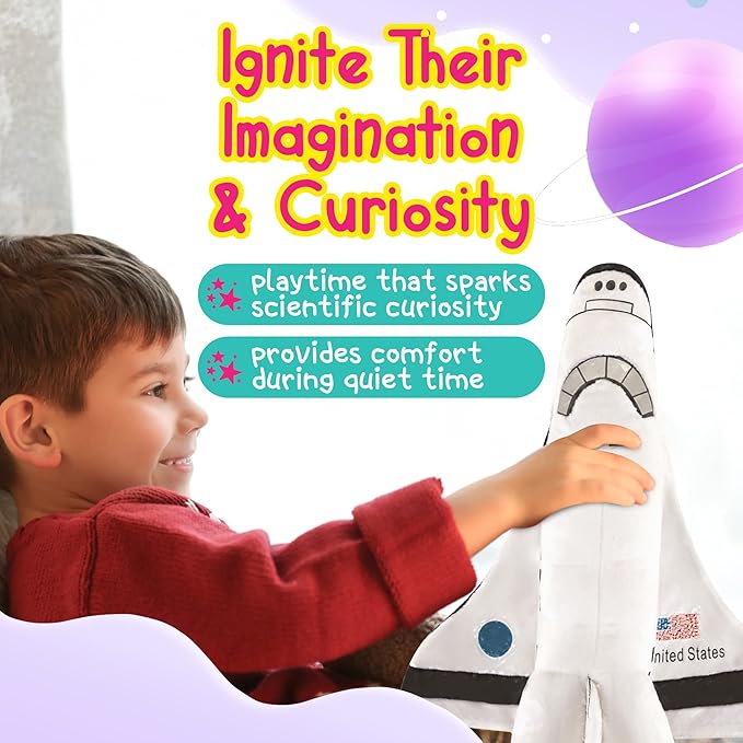 Space Shuttle Plush Toy 14 " & Saturn Rocket 17 ", Mission Ship for Kids, Christmas & Birthday Gifts for Little Astronauts, Boys & Girls, Soft & Huggable, Fun, Great for Imaginative Play