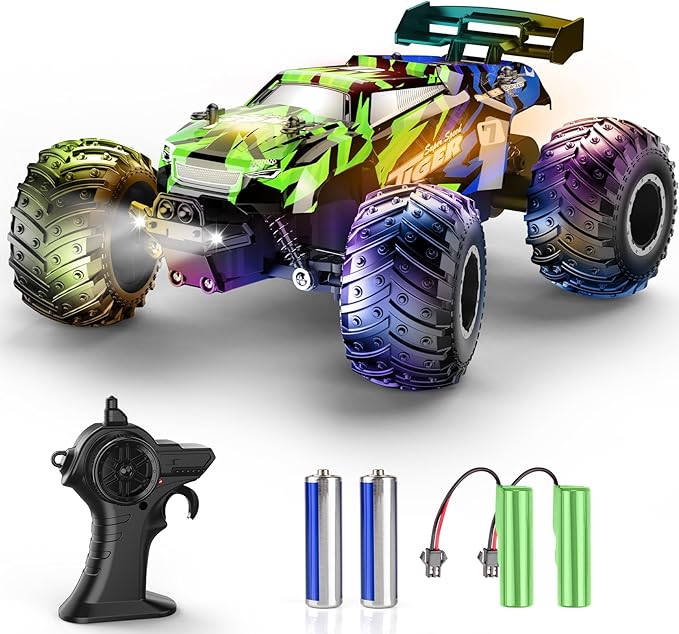 Remote Control Car, RC Cars Toys for Boys 5-7, Off Road Kids Toys for Girls, 2.4Ghz 20 KM/H Monster Truck Toys Cars Gifts for 6 Year Old Girl, RC Truck with Car Body Lights & Headlights