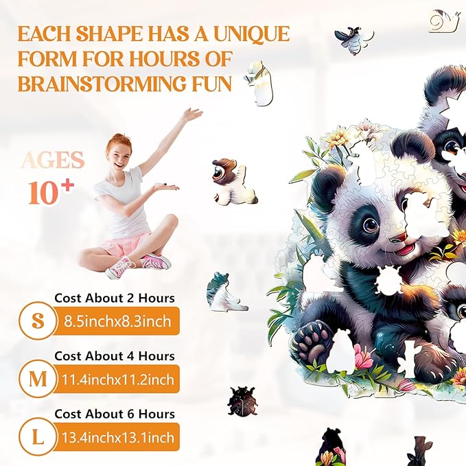 Wooden Puzzles for Adults, Panda Family Wooden Jigsaw Puzzles for Adults Kids, Unique Shaped Wood Puzzles Adult,Creative Birthday Gifts for Friends Family Game(11.4 * 11.2in 200pcs)