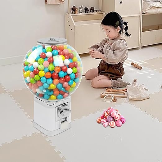 Vending Machine, 1-Dollar Twister Ball Dispenser, White Huge Load Capacity Candy Gumball Machine, Gumball Dispenser Machine for Small Capsule Toys, Pinballs