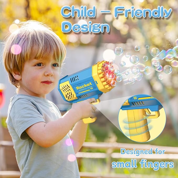 2 Bubble Gun with 2 Bottles Refill Solution for Kids, 40-Hole Light Up Rocket Bubble Machine for Toddlers 1-3, Bubble Blaster Maker, Party Favors Toys for Boys Girls 4-8 Birthday Gifts