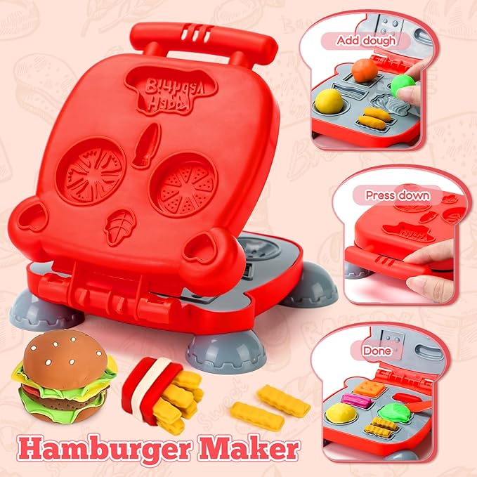 3 in 1 Dough Sets for Kids Ages 4-8, Dough Tools Kit with Ice Cream Noodle Hamburger Maker Machine, Kitchen Creations Art Crafts Food Play Toys for Boys Girls Kids Toddlers Ages 3+