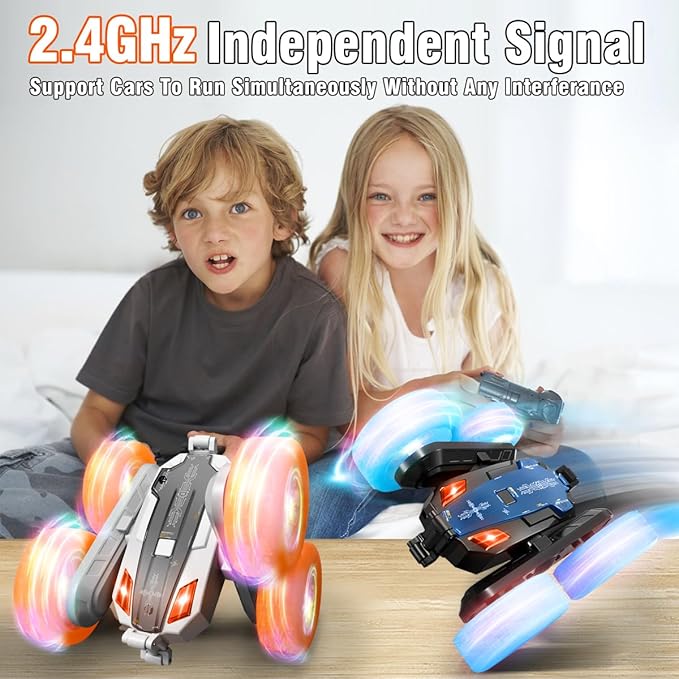 Remote-Control-Car-Stunt-RC-Car, New Upgraded 2.4Ghz 4WD Double-Sided 360° Rotating RC Crawler with Headlights & Wheel Lights, RC Truck Toy Cars Gift for Kids Boys and Girls Aged 6-12