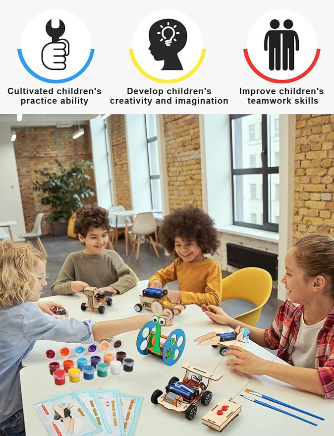 Poraxy 5 in 1 STEM Model Car Kits, STEM Projects for Kids, Boys Toys Age 8-10, 3D Wooden Puzzles, Crafts Educational Science Building Kit, Birthday Gifts for 8 9 10 11 12 Year Old Boys and Girls