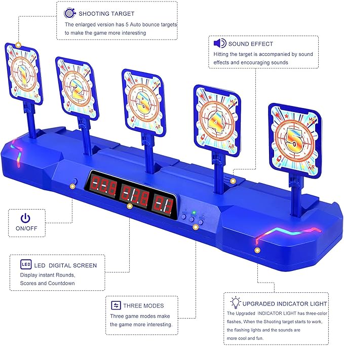 Target for Nerf Gun Practice, Plus Electric Digital Shooting Targets w/Blaster Scoring Auto Reset Target for Nerf Ideal Gift Toy for Kids, Teens, Boys and Girls Aged 5-12