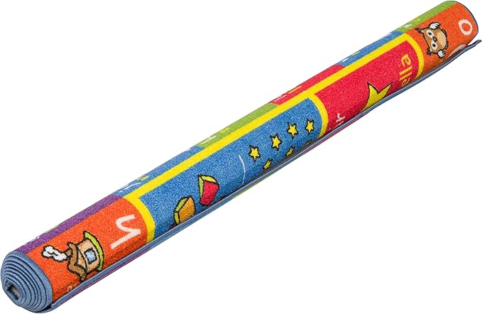 KC Cubs ABC Alphabet, Numbers, Shapes + Spanish Translations Educational Learning Game Play Boy & Girl Kids Area Rug Carpet for Children Bedroom, Toddler Classroom, & Baby Playroom Floor Activity Mat