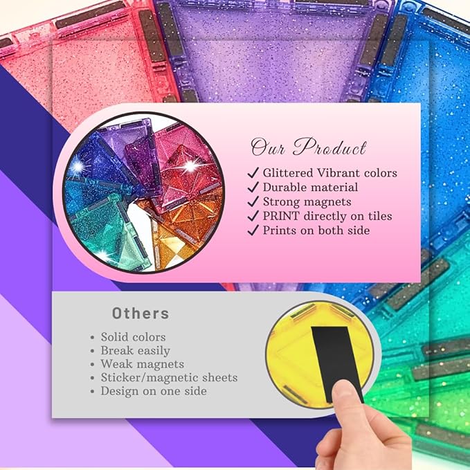 Glitter Unicorn Pony Magnetic Tiles: Building Blocks Toys for Kids - Hearts, Stars, Rainbow Castle Playset for Creative Kids, STEM Frozen Princess Birthday Gift for Girls Ages 3 4 5 6 7 8 and Up