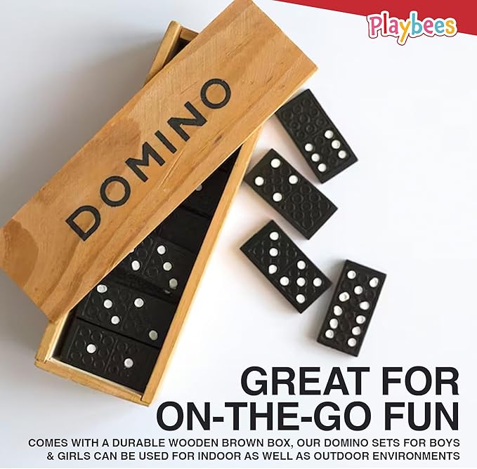 Mini Wooden Dominoes Set - 12 Pack - Classic Double Six Domino Game in a Wooden Case - Educational Board Games & Activity for Teens, Adults