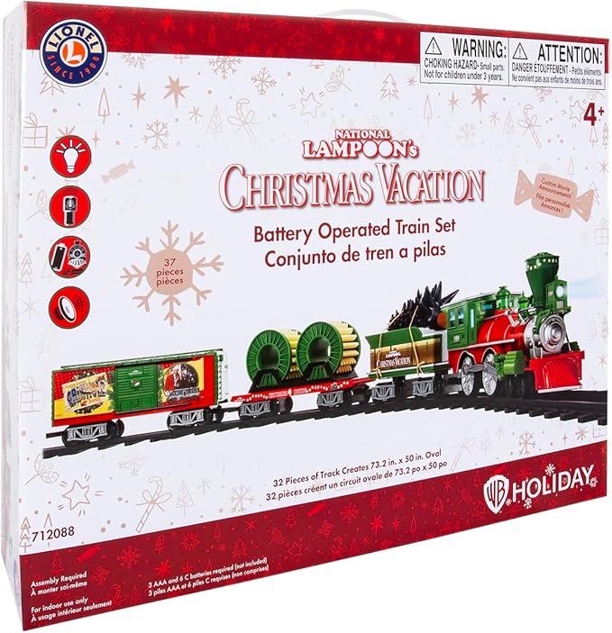 Lionel Battery-Operated Christmas Vacation Toy Train Set with Locomotive, Train Cars, Track & Remote with Authentic Train Sounds, & Lights for Kids 4+