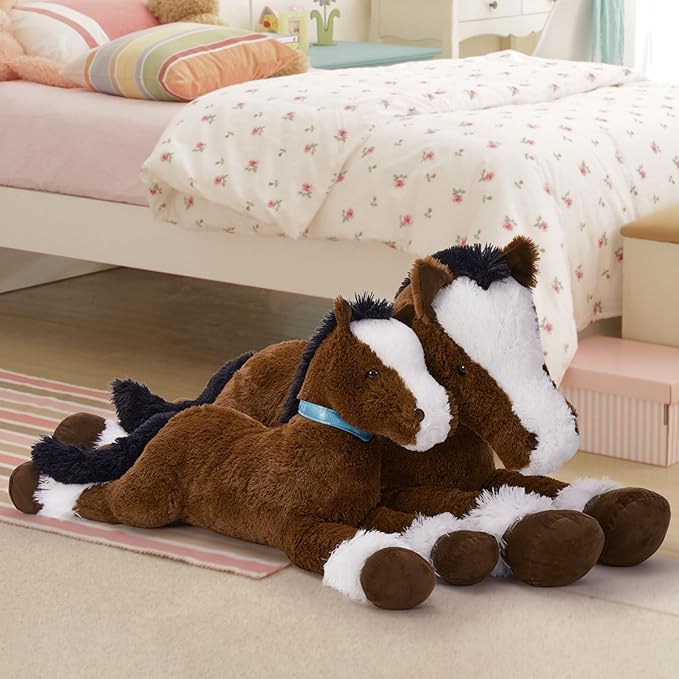 MaoGoLan Large Horse Stuffed Animal for Boy, Big Horse Plush Toy for Girl, Ridable Stuffy Pony for Kids, Coffee Stuffed Pony Plush Pillowfor Baby Shower or Birthday Party Favor Gift, 47 inches