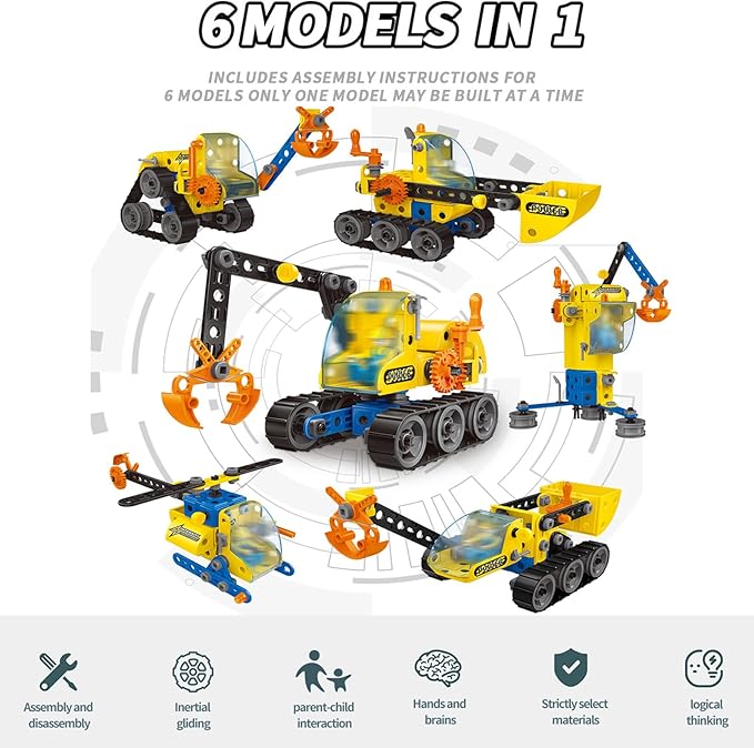 6 in 1 STEM Toys,Engineering Topic Education DIY Assembly Disassembly Toys Engineering Building Sets Building Toys for Kids Ages 4-8 Prefect Gifts