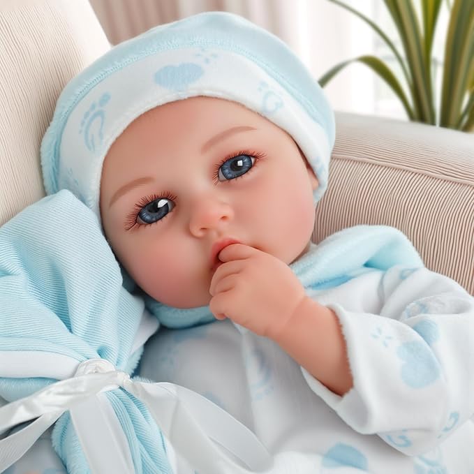 JIZHI Lifelike Reborn Baby Dolls - 12 inch Full Vinyl Body Anatomically Correct Realistic Newborn Baby Doll Boy Real Life Baby Dolls with Accessories for 3+ Year Old Gifts