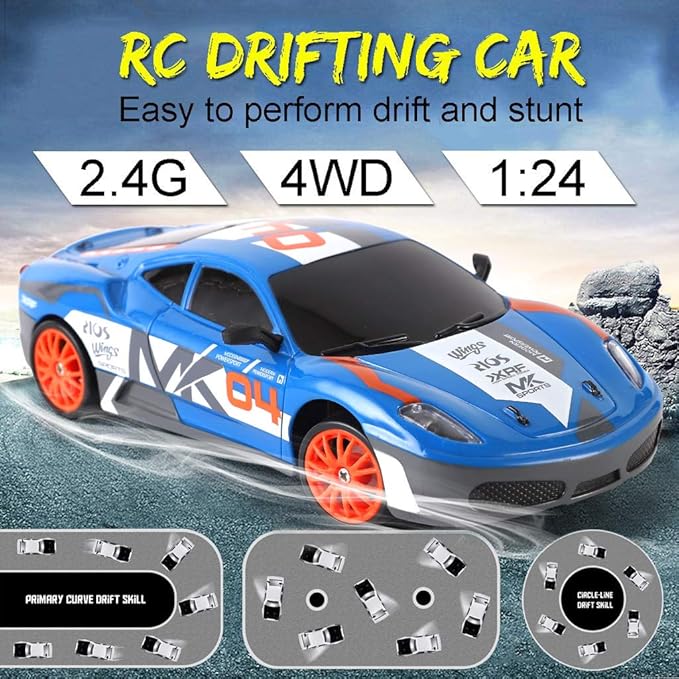 Liberty Imports RC Drift Car 1/24 2.4GHz 4WD Remote Control Sport Racing On-Road Vehicle with LED Light, Batteries and Drift Tires (Style 7)