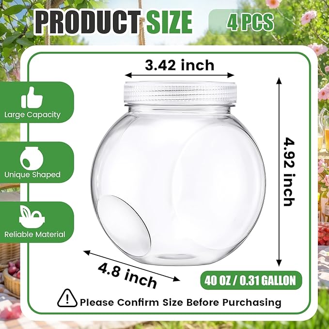 4 Pcs Plastic Candy Jar with Lid for Candy Buffet Large Storage Jar Clear Food Storage Canisters Kitchen Countertop Container for Cookies Beans Snacks Indoor Outdoor Wedding(40 oz)
