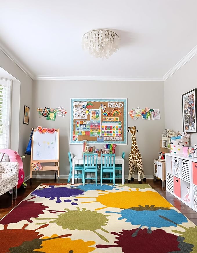 STARUIA Large Area Rug for Living Room, 8'x10' Rainbow Kids Rug for Classroom, Colorful Art Washable Rug for Bedroom, Non-Slip Ink Splotch Nursery Rug Soft Modern Living Room Carpet for Dorm School
