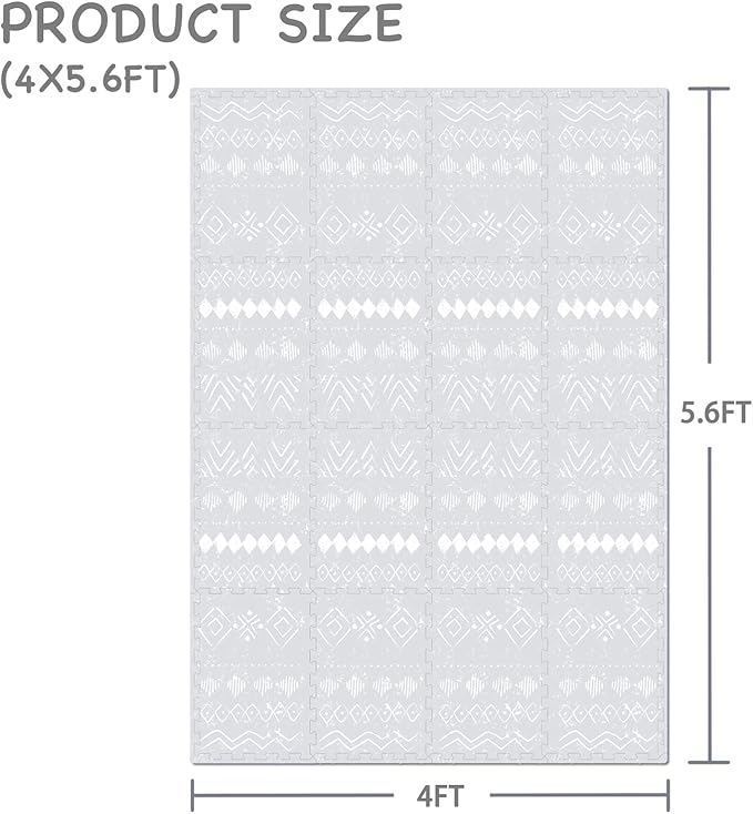 TCBunny 16 Interlocking Tiles and Edges Baby Play Mat for Kids & Toddlers - 5.6 X 4 FT (Bohemia Style)