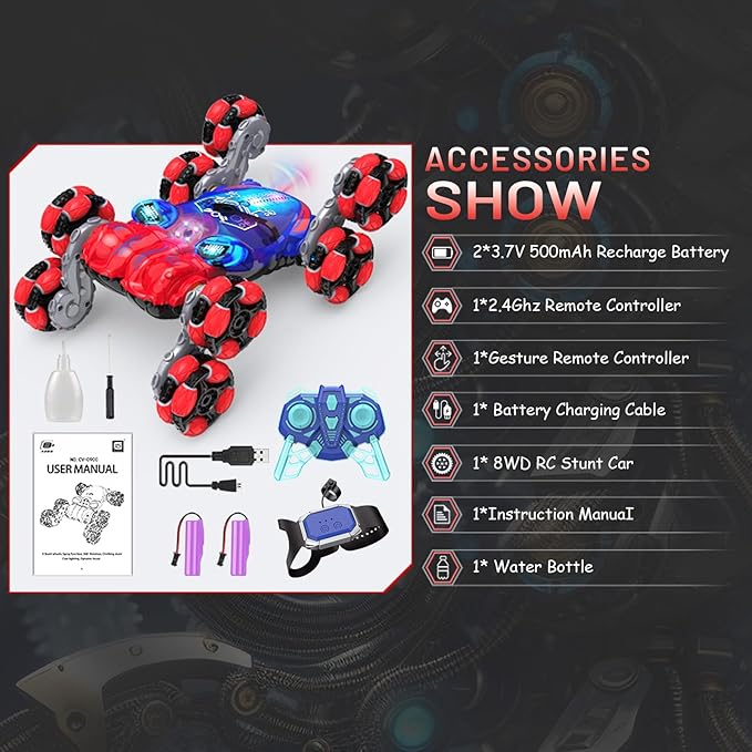 Remote Control Car, 8WD Gesture Sensing RC Car, 2.4GHz RC Stunt Cars Boys Toys with Spray & Light, Hand Controlled Toys Gift for Kids Boys Age 8 9 10 11 12 Year Old