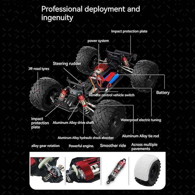 1:10 Large Brush RC Car for Adults, Fast Remote Control Car, 28+ MPH Rc Hobby Truck with Headlights, All Terrain 2.4Ghz Electric Hobby Rc Cars, 4WD Off Road Monster Truck for Adults - Yellow