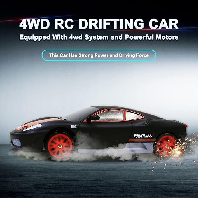 Remote Control Car RC Drift Car 2.4GHz 1:24 Scale 4WD 15KM/H High Speed Model Vehicle with LED Lights Drifting Tire Racing Sport Toy Car for Adults Boys Girls Kids Gift 2Pcs Rechargeable Batteries
