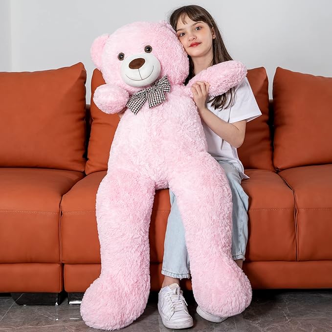 MorisMos Bow Tie Giant Teddy Bear 4 Feet, 47inch Big Teddy Bear Stuffed Animal Plush for Girlfriend, Boyfriend, Pink