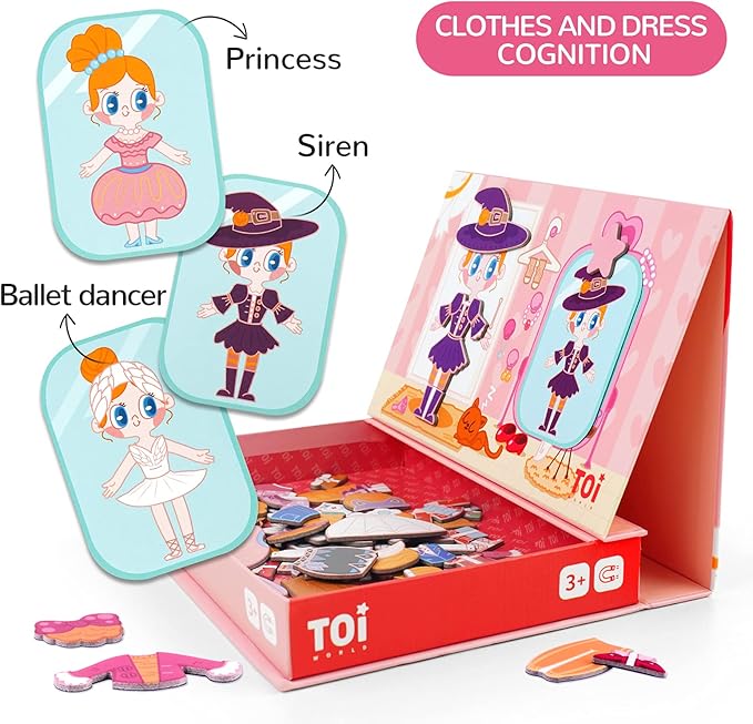 Toi Kids Magnet Toys Magnetic Jigsaw Puzzle Boxes with Game Board for Kids Ages 3-8, Preschool Tabletop Toy for Toddlers, Portable Travel Game, Girl