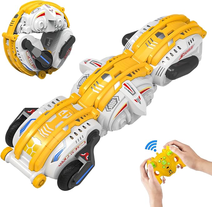 Remote Control Car, RC Stunt Snake Car 360° Roll with Hand Gesture Sensing and Touch Rotation, Super Fast Racing Car for Christmas Birthday, Indoor/Outdoor Toys for 6-12 Year Old Boys Girls - Yellow