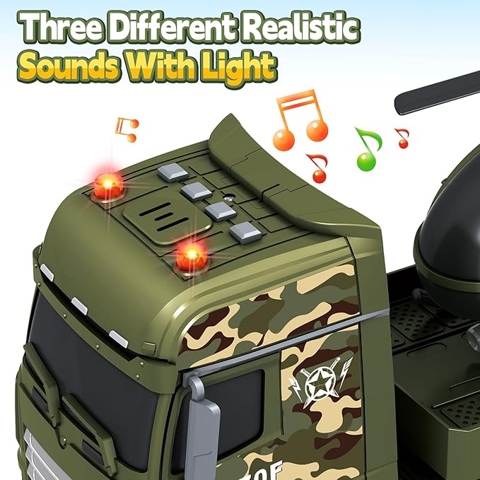 Toddler Boy Toys for 3 4 5 6 7 Years Kids, 25" Semi Army Truck Toy with Helicopters and Tank, Friction Powered Military Toys with Lights and Sounds, Birthday for Boy Girls