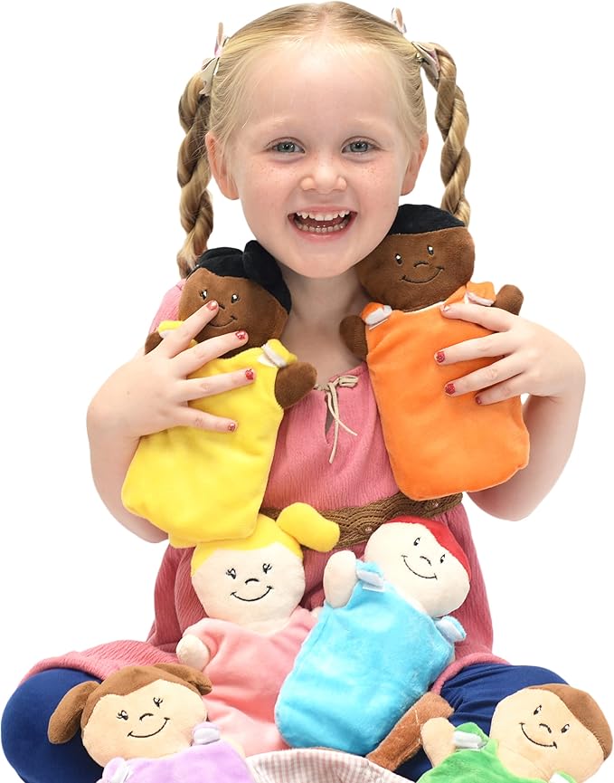 Basket of Babies Plush Baby Doll Set with Removable Clothing - Multicultural Diversity Baby Doll Toys for Boys and Girls with 6 Soft Baby Dolls, Interchangeable Clothing, Basket, Pillow, and Blanket
