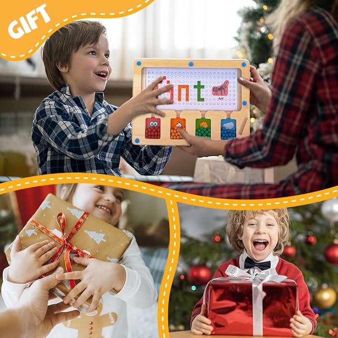 Magnetic Dot Board for Kids, Airplane Toys Car Travel Activities for Toddlers, Wooden Doodle Board with Beads and Pen, Early Learning Montessori Art Toddler Toys