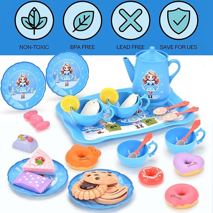 42-Piece Princess Tea Party Set – Kids Pretend Play Tea Set with Desserts & Carrying Case – Kitchen Toy for Little Girls, Toddlers Ages 3-8