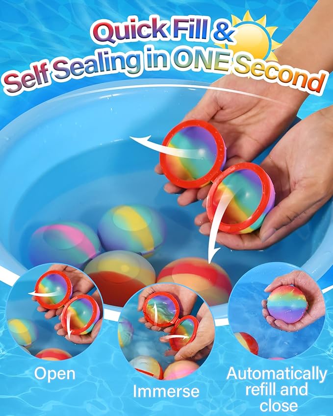 SOPPYCID Resuable Magnetic Water Balloons, Quick Fill Water Balloons,Outdoor Toys for Summer and Parties, Pool Toys, Outdoor Games for Boys Girls 8-12 (8PCS)