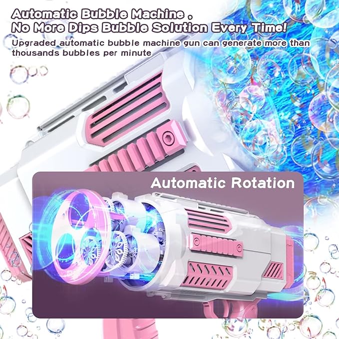 Bubble Machine Automatic Bubble Gun, Summer Beach Bubbles Blower Outdoor Kids Toys for Boy Girl Age 3 4 5 6 7 8 9 10 11 12 Year Old, Birthday Wedding Party Favors Gifts (No Dip)
