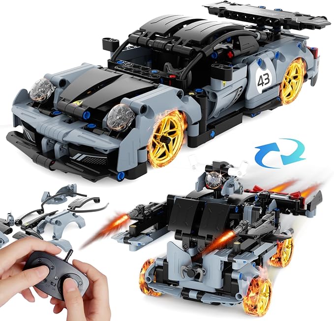 STEM Remote Control Car Building Kit Toys for Kids Age 8-12 with 2in1 STEM Robots Building Set Remote & APP Controlled Car/Robot, RC Car Toy Set for Boys Girls 466 Pcs (Black)