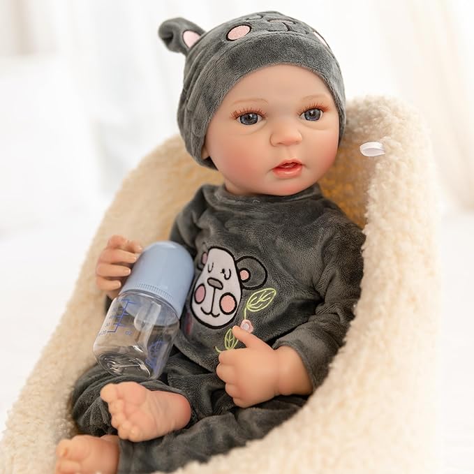 FANCCI Reborn Baby Dolls, 18 inch Newborn Baby Boy Doll with Realistic Veins, Lifelike Handmade Doll Full Body Vinyl Baby Doll, Advanced Painted Gift Set for Kids Age 3+(Woody.L)