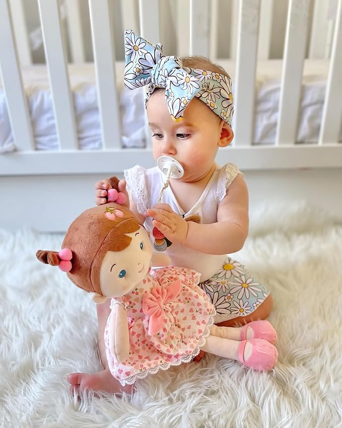 Soft Baby Doll Toys (16''), My First Baby Rag Doll for 1 Year-Old Girl Birthday Gift,Christmas Plush Toys Gift for Toddler Kids Infants-Cherry