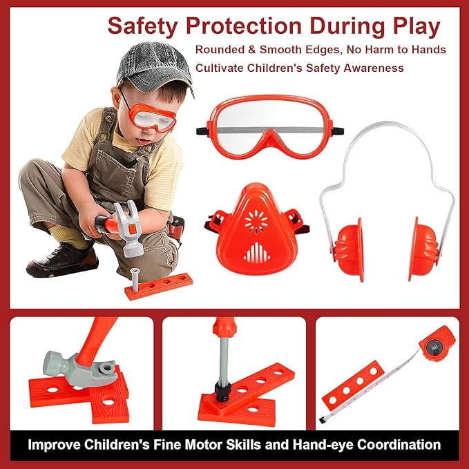 Vextronic Kids Tool Set 36 PCS with Toy Chainsaw Electronic Toy Drill with Sound and Light, Pretend Play Kids Tool Box Construction Toy, Great Toy Tool Set for Toddlers Boys Girls Ages 3+